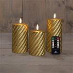 LEDkaars 3D Flame Wax Candle Swirl Goud Anna's Collection met afstandsbediening 7,5x10/12,5/15 cm 3 