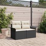 vidaXL Tuinbank met kussen Zwart 141 x 62 x 69cm poly rattan