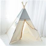 Tipi tent - Grijs-ecru met pompons- katoen met velvet Tipi tent
