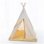 Boho Tipi tent - Cozy White Velvet - crème met pompons - met of zonder velvet speelmat Tipi tent + m