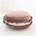 Velvet poef/kussen - Macaron - Dirty pink - zacht zitkussen in de vorm van een koekje Dirty pink 50x