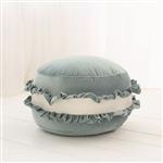 Velvet poef/kussen - Macaron - Blauw– zacht zitkussen in de vorm van een koekje Blauw 50x30cm