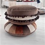 Velvet poef/kussen - Mocca  Macaron– zacht zitkussen in de vorm van een koekje Mocca 50x30cm