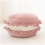 Velvet poef/kussen - Roze Macaron– zacht zitkussen in de vorm van een koekje Roze 50x30cm