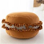 Velvet poef/kussen - Macaron - Mosterd - zacht zitkussen in de vorm van een koekje Mosterd 50x30cm