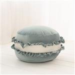 Velvet poef/kussen - Macaron - Blauw– zacht zitkussen in de vorm van een koekje Blauw 50x30cm