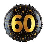 60 Jaar Helium Ballon Zwart Goud Sterren Leeg 45cm