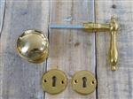 1 deurknop met rozet knop, deurkruk 1, 2  rozetten, 2 rozetten vergrendelen, messing gepolijst glanz