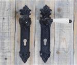 Deurset: deurknop met Nippon porseleinen handvat in crème wit + 1 + 2 Belli deurknop backplates enge