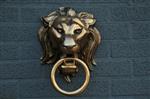 Forse aluminium-messingkleur impressie volle leeuwenkop.