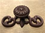 Smeedijzeren deurknop, kastknop, meubelbeslag, met rozet, bruin,fraai!