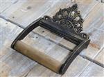 Toiletrolhouder, gepatineerd messing en hout, GWR