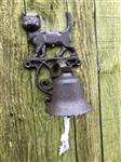 Deurbel met kat-poes - gietijzer -bruin, fraai.