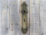 1 Lange deurplaat cilinder slot geschikt, zwaar antiek messing, echt heel fraai!!