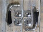 Set deurklinken, nikkel mat, met zwart porseleinen handvat incl. doorn 8 mm x 10 cm, 2 klink rozette