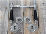 Set retro deurbeslag - nikkel - met zwarte porseleinen grepen