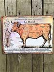 Metalen schild met een rund en de vleesverdeling in soorten, Le Boeuf