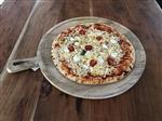 Dienblad-pizza XL met handvat, rustiek dienblad gemaakt van massief hout.