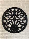 Wandornament rond, sier gesneden, zwart-bruin.