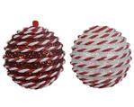 Kerstballen 8 cm Rood-Wit Candy cane motief set van 2