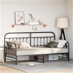 vidaXL Bedframe voor een daybed met hoofdeinde Zwart 90 x 200 cm Staal
