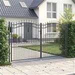 vidaXL Hekpoort met Spear Boven met slot Grijs 305 x 175 cm Staal