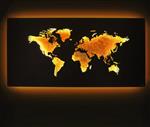 Design LED Wereldkaart wanddecoratie met verlichting - 60 x 30 cm - Bruin goud metaal