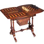 Victoriaanse speeltafel schaaktafel wortelnoten en ebben ca 1870 (No.342020)