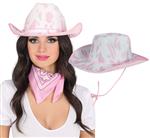 Cowgirl Hoed Wit Roze Koeien Print