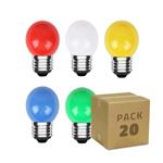 LED Kogellamp Set E27 Gekleurd - 300 lumen - 3W - Rood Groen Geel Blauw Wit - IP20 - G45 - 20 stuks