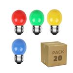 LED Kogellamp Set E27 Gekleurd - 300 lumen - 3W - Rood Groen Geel Blauw - IP20 - G45 - 20 stuks