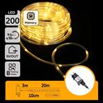 Lichtstring buis warmwit 23 meter (3+20) - 200 LED's | waterdicht IP44 | 230VAC - 24V | met timer 6u