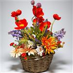 Kunstbloemen - Ronde rieten mand – Vrolijk veldboeket voor binnen & buiten