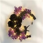 Halve Maan Krans met Kat - verlichting - zwart lila