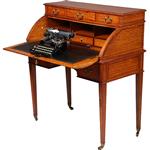 Satijnhouten damesbureau met inktpotjes en zeer fraai ingelegd ca 1890 (No.360420)