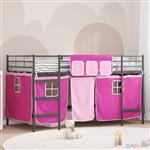 vidaXL Loftbedframe voor Kinderen met Gordijnen Zwart en Roze