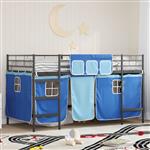 vidaXL Loftbedframe voor Kinderen met Gordijnen Zwart en Blauw