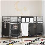 vidaXL Loftbedframe voor Kinderen met Gordijnen Zwart 90 x 201 cm