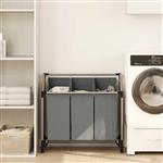 vidaXL Wasmand met wielen 3 vakken grijs