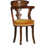 Franse marqueterie bureaustoel ca 1800 met stoffering naar wens (No.361885)