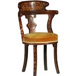 Franse marqueterie bureaustoel ca 1800 met stoffering naar wens (No.361885)