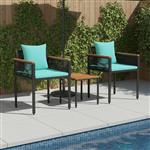 vidaXL Buitenmeubelset met kussen 3 pcs Zwart en Turquoise PE Rattan