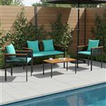 vidaXL Buitenmeubelset met kussen 4 pcs Zwart en Turquoise PE Rattan