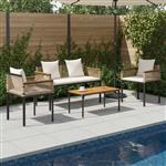 vidaXL Buitenmeubelset met kussen 4 pcs Beige en Crème Wit PE Rattan