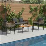 vidaXL Buitenmeubelset met kussen 4 pcs Grijs en Donkergrijs PE Rattan