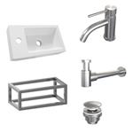 Fonteinset Brauer Brushed Edition 40x22cm Wit Incl. Toebehoren en Frame Geborsteld RVS PVD