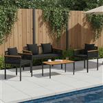 vidaXL Buitenmeubelset met kussen 4 pcs Zwart PE Rattan