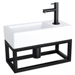 Fonteinset Differnz Helios Met Handoekrek 37.5x18.5x9.5 cm Keramiek Wit Met Rechte Kraan Rechts Mat 