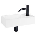 Fonteinset Differnz Solid Solid Surface 36x18.5x9 cm Wit Met Gebogen Kraan Mat Zwart