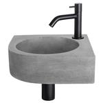 Fonteinset Differnz Cleo 31.5x31.5x10 cm Beton Donker Grijs Met Kraan Gebogen Mat Zwart